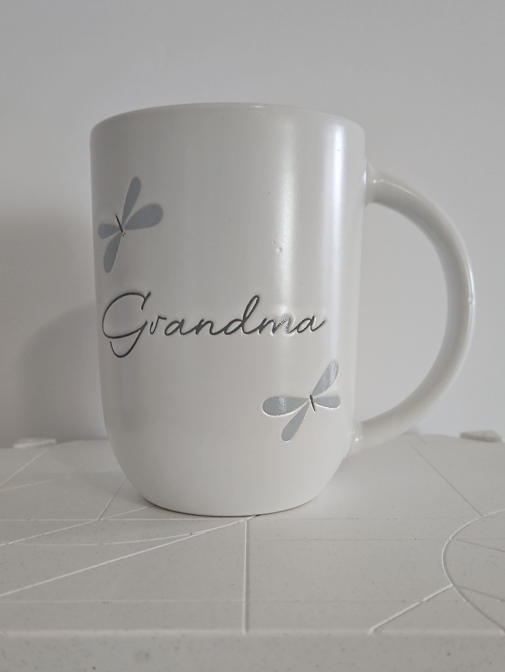 Grandma Ceramic Mug in White with Silver Accents